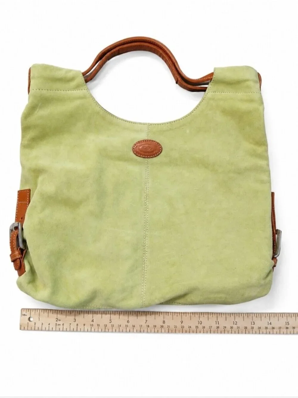 Vintage Tod’s Lime Green Suede Leather Hobo Shoulder Bag Y2K Italian Designer